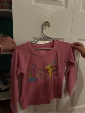 Chaser Pink Kids Sweater with Food Love Graphic